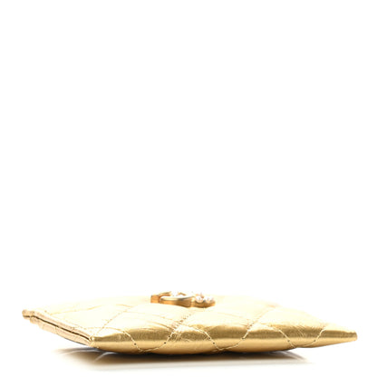Chanel Aged Metallic Calfskin Pearl CC Quilted Card Holder Gold 4 of 9