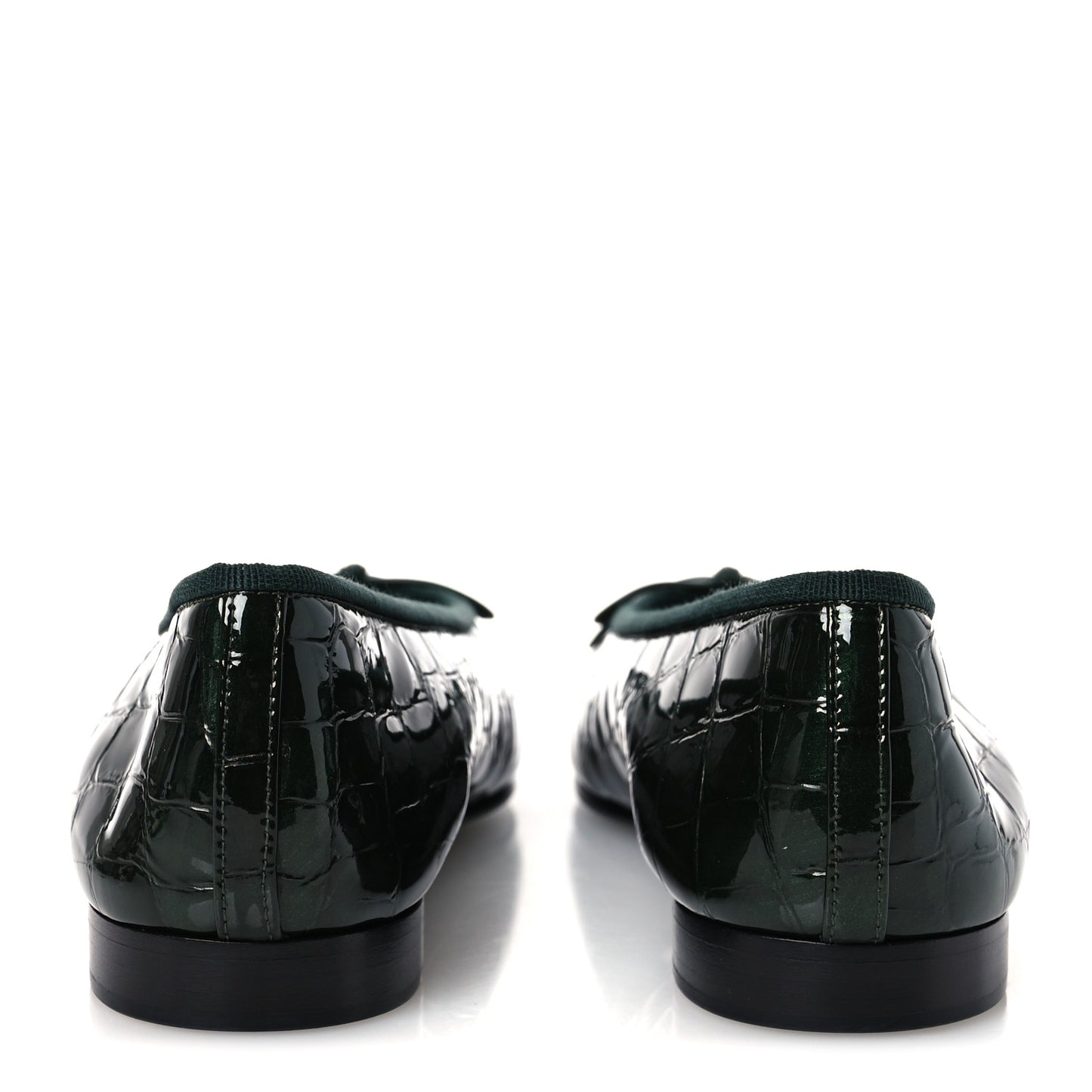 Crocodile Embossed Patent Calfskin Cap Toe CC Ballerina Flats 37.5 Dark Green Black