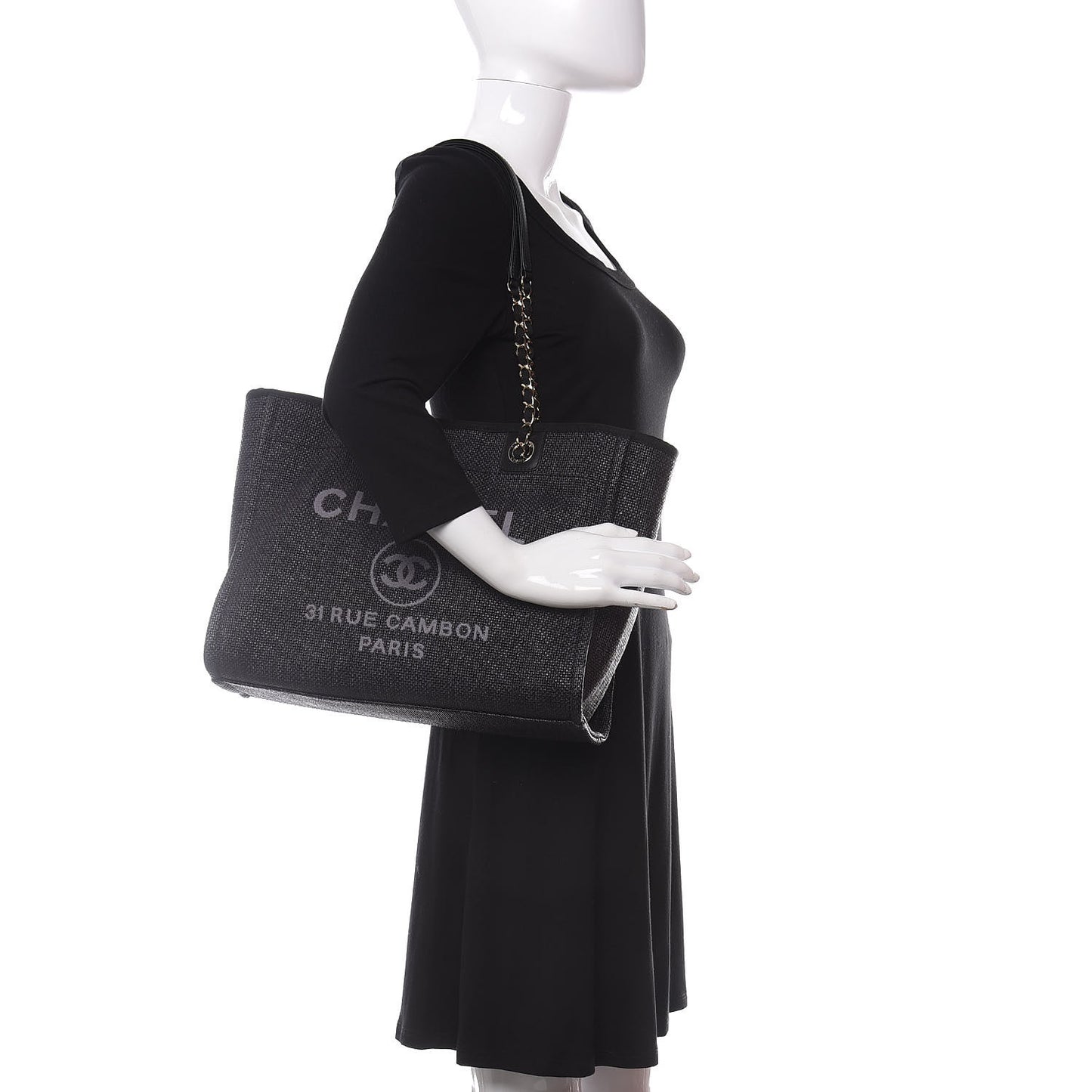 Woven Straw Raffia Small Deauville Tote Black