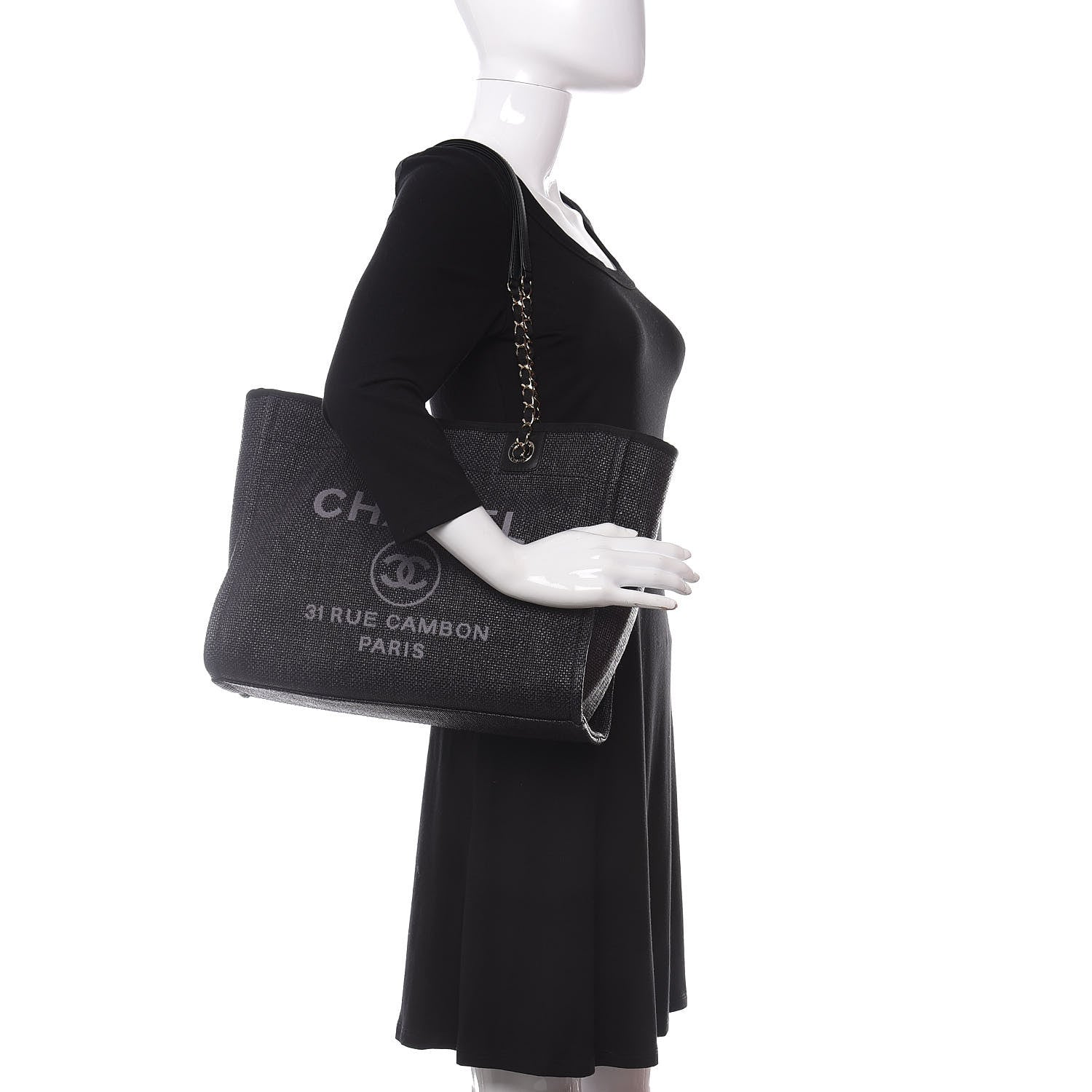 Chanel Woven Straw Raffia Small Deauville Tote Black 2 of 11