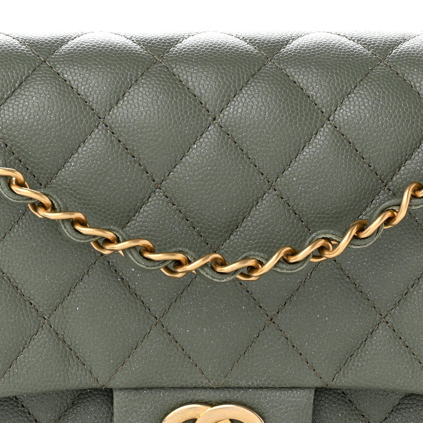 Iridescent Caviar Quilted Medium Double Flap Light Green