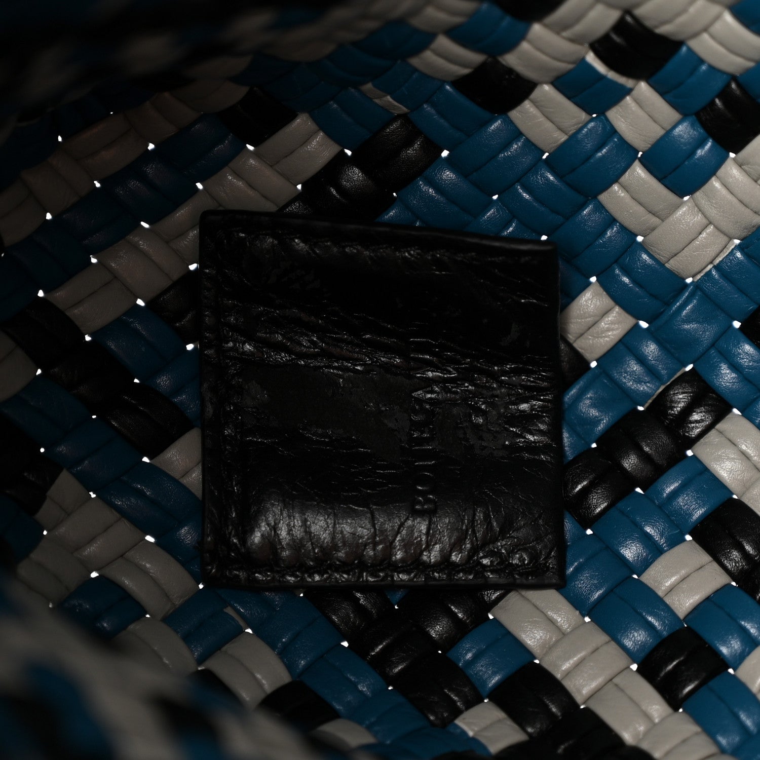 Bottega Veneta Calfskin Intreccio Tricolor Tosca Shoulder Bag Black Agate Grey Deep Pacific 6 of 9