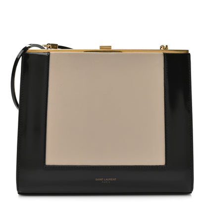 Saint Laurent Nappa Patent Calfskin Two-Toned Gaia Shoulder Bag Sea Salt Black 1 of 23