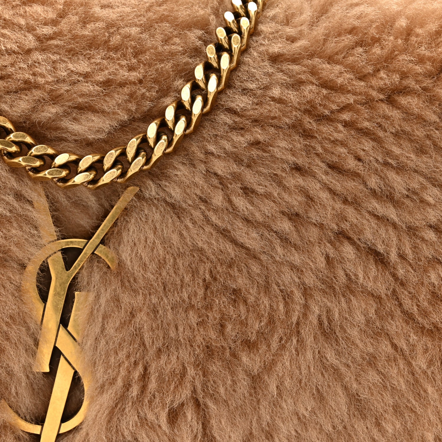 Saint Laurent Shearling Calfskin Small Reversible Monogram Kate Satchel Ecru Dark Brown 8 of 11