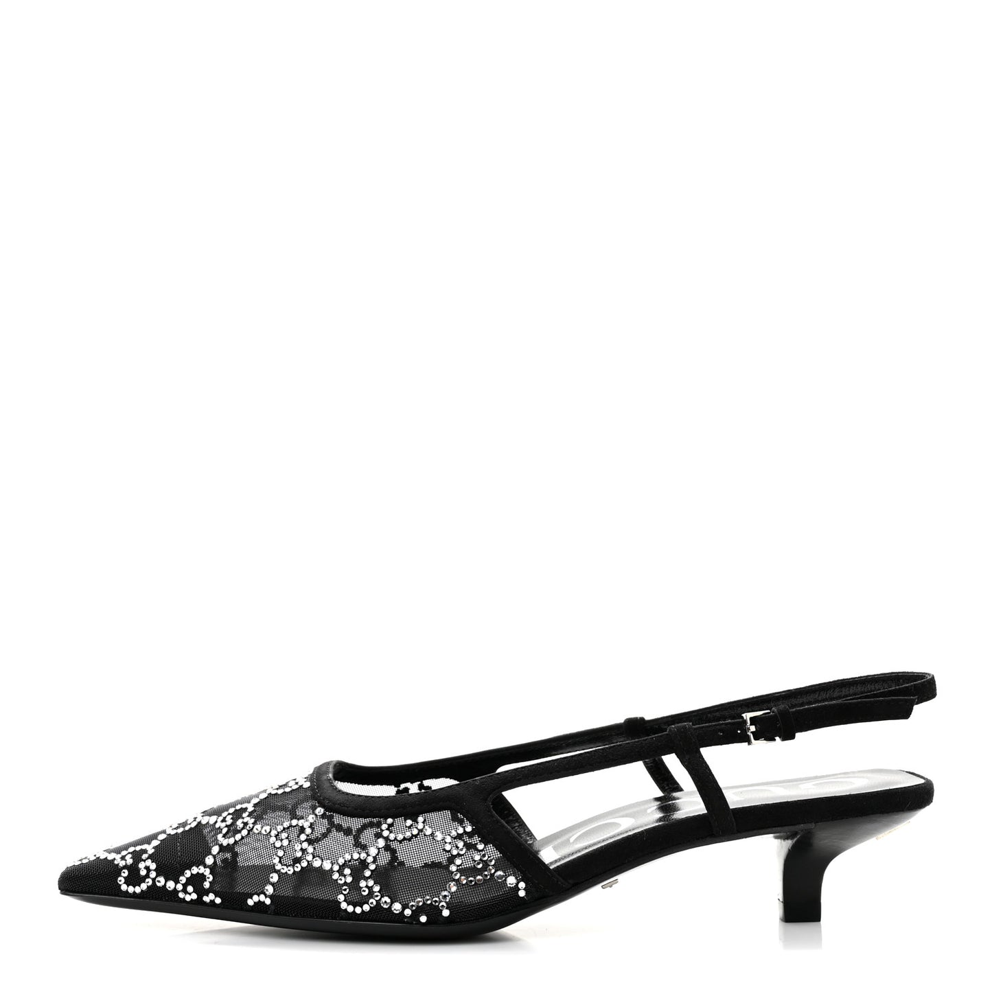 Tela Retino Kid Scamosciato Crystal GG Monogram Square G 35mm Slingback Pumps 36.5 Black