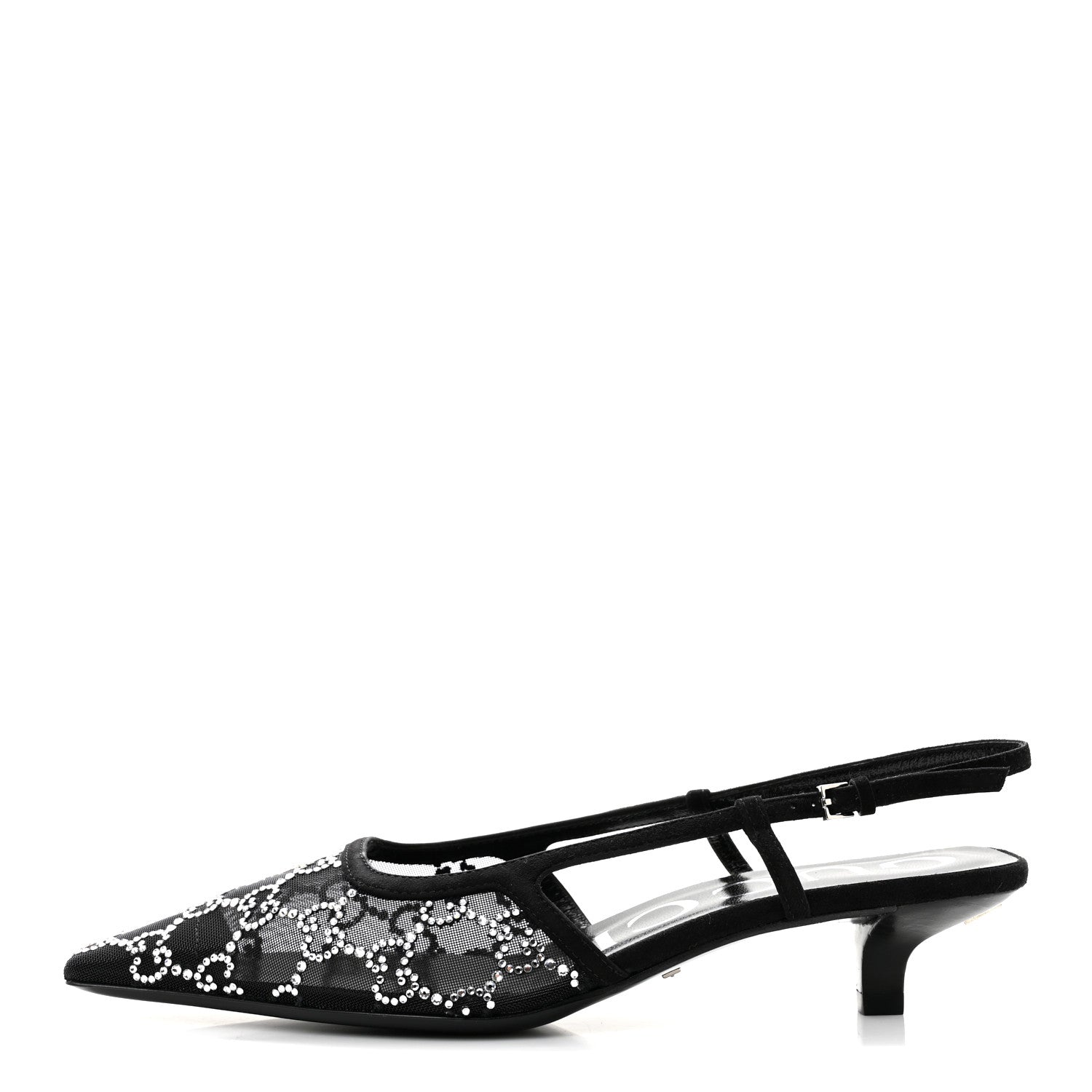 Gucci Tela Retino Kid Scamosciato Crystal GG Monogram Square G 35mm Slingback Pumps 36.5 Black 1 of 8