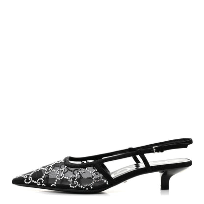 Gucci Tela Retino Kid Scamosciato Crystal GG Monogram Square G 35mm Slingback Pumps 36.5 Black 1 of 8
