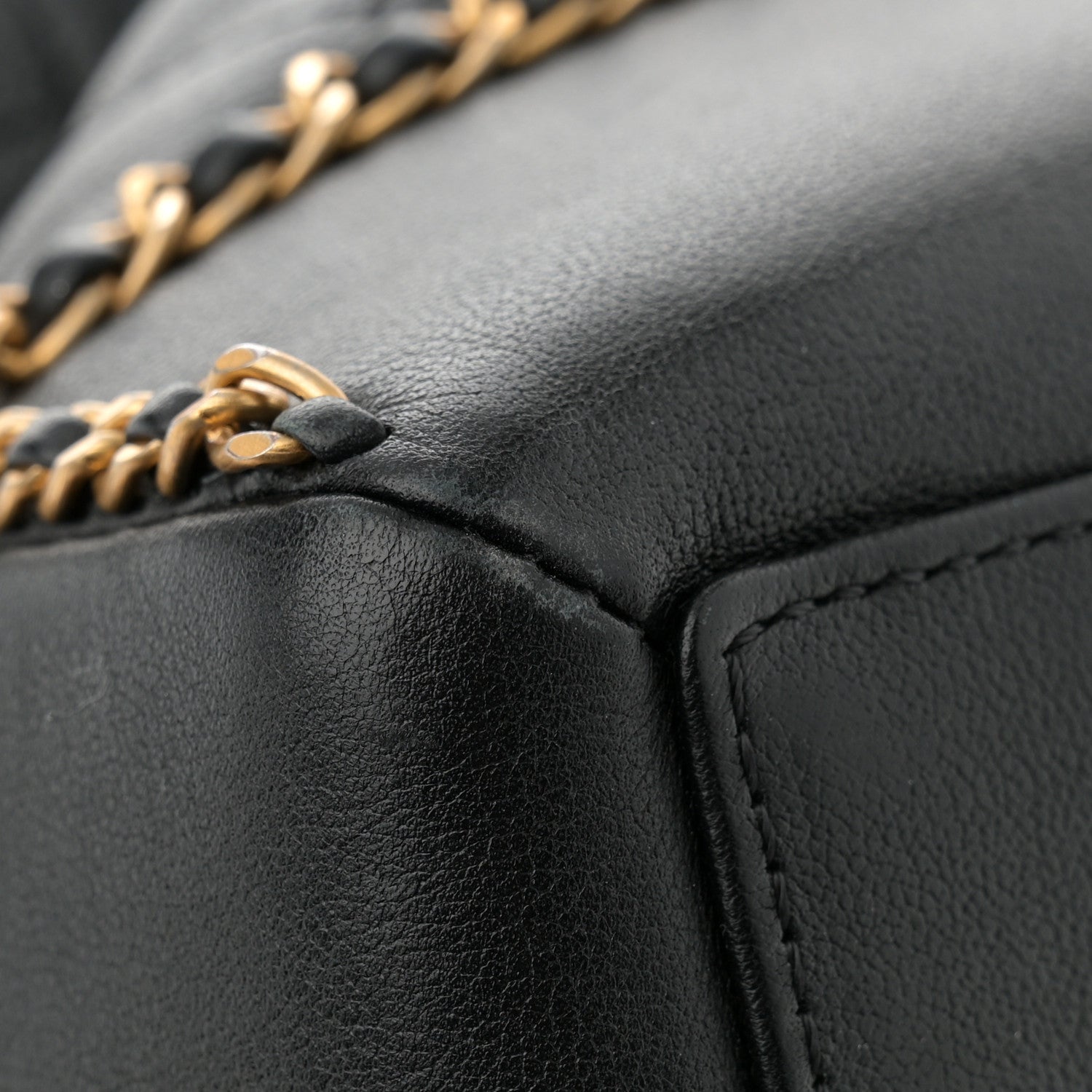 Chanel Calfskin Quilted Chain Lines Shopping Tote Black 11 of 12