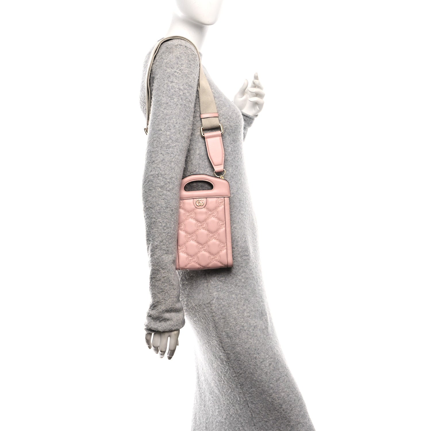 Gucci Calfskin GG Matelasse Mini Top Slip Handle Crossbody Bag Perfect Pink Natural 2 of 10