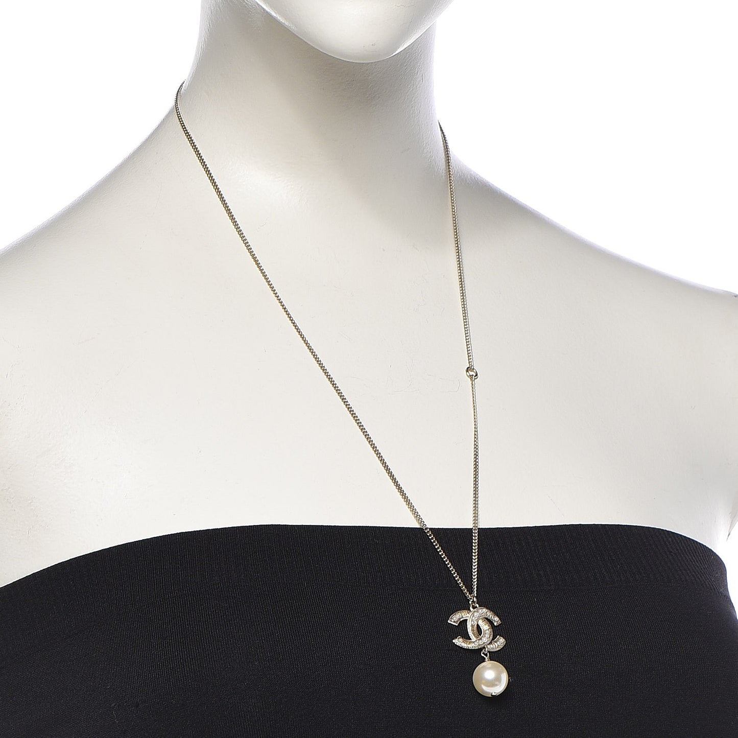 Pearl CC Drop Necklace Gold