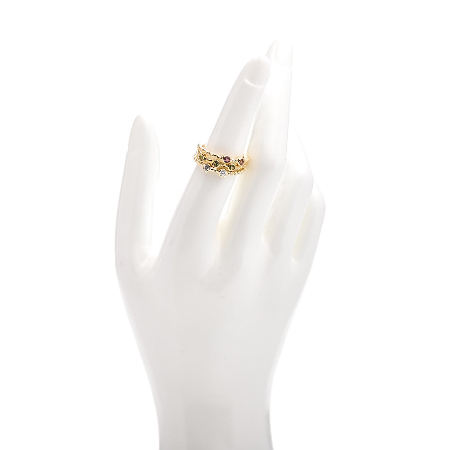 18K Yellow Gold Diamond Peridot Pink Tourmaline Stack Ring Set 53 6.25