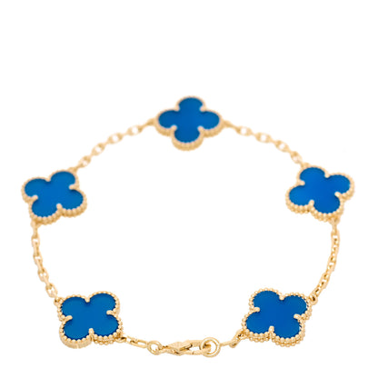 Van Cleef & Arpels 18K Yellow Gold Blue Agate 5 Motifs Vintage Alhambra Bracelet 2 of 6