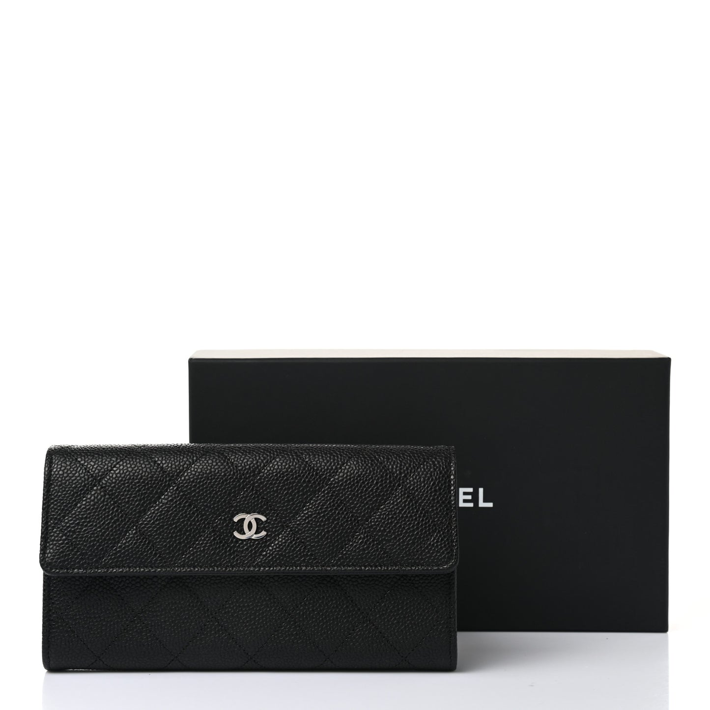 Caviar Quilted Large Gusset Flap Wallet Black