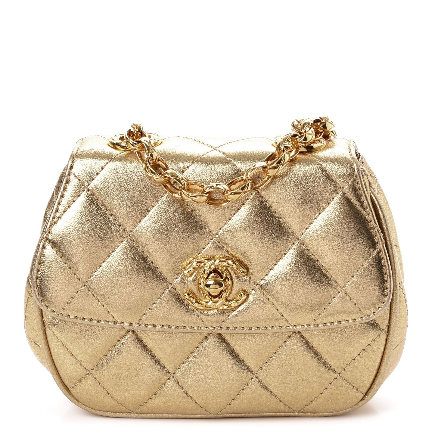Metallic Lambskin Quilted Mini Flap Gold