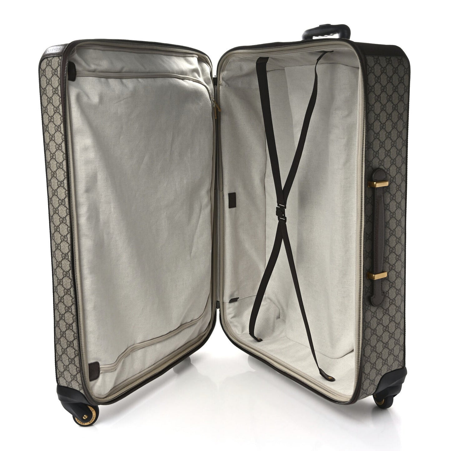 GG Supreme Monogram Textured Dollar Calfskin Web Large Savoy Trolley Suitcase Beige Ebony