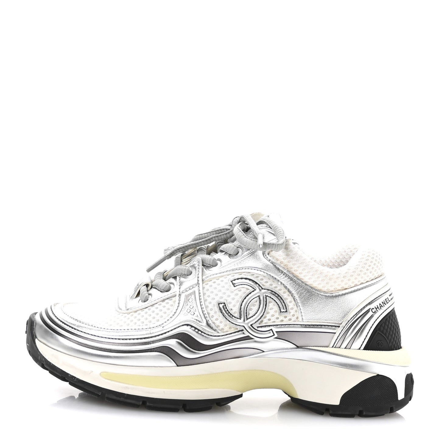 Fabric Laminated Calfskin Stretch CC Sneakers 35 White Silver