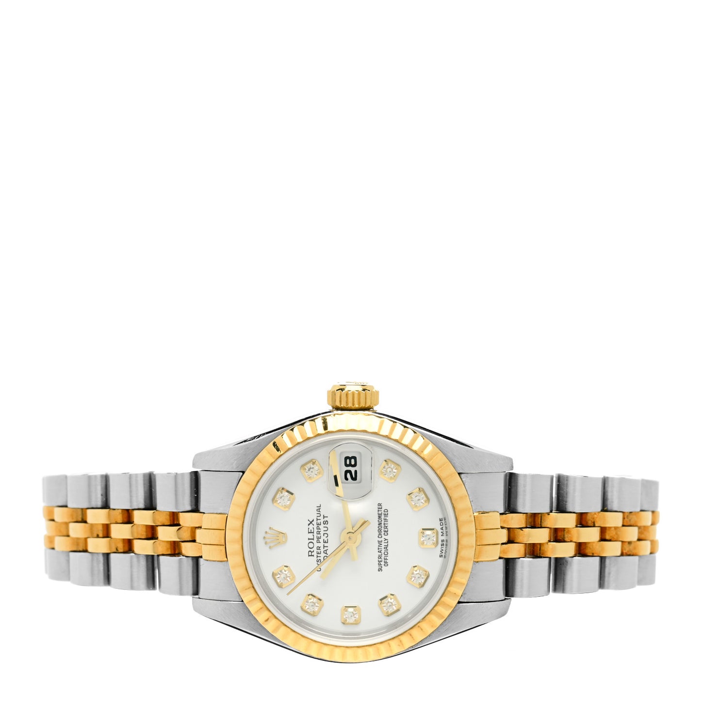 Stainless Steel 18K Yellow Gold Diamond 26mm Oyster Perpetual Datejust Watch White 69173