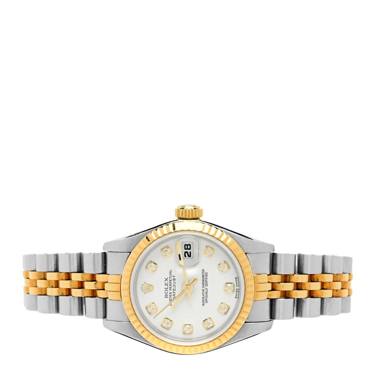 Rolex Stainless Steel 18K Yellow Gold Diamond 26mm Oyster Perpetual Datejust Watch White 69173 2 of 5