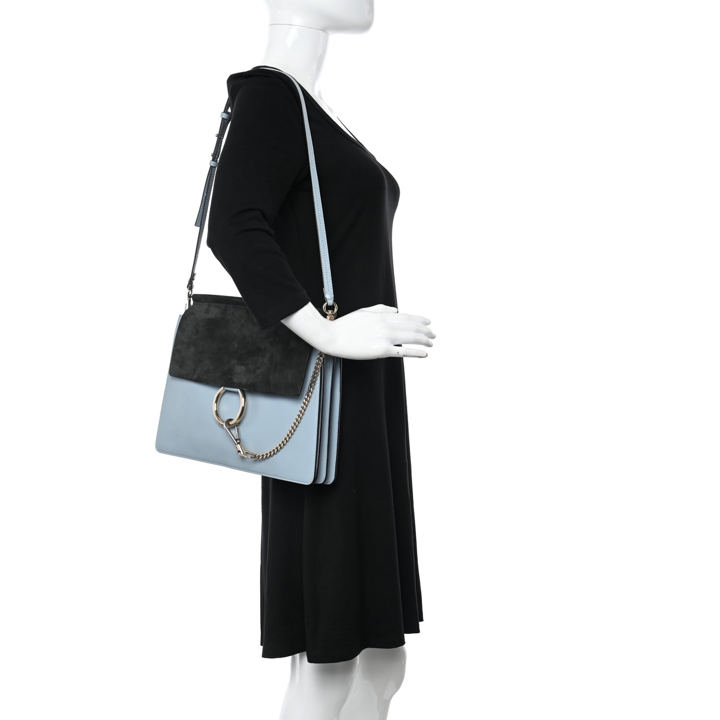 Calfskin Suede Medium Faye Shoulder Bag Fresh Blue Green