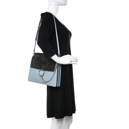 Chloe Calfskin Suede Medium Faye Shoulder Bag Fresh Blue Green 2 of 11