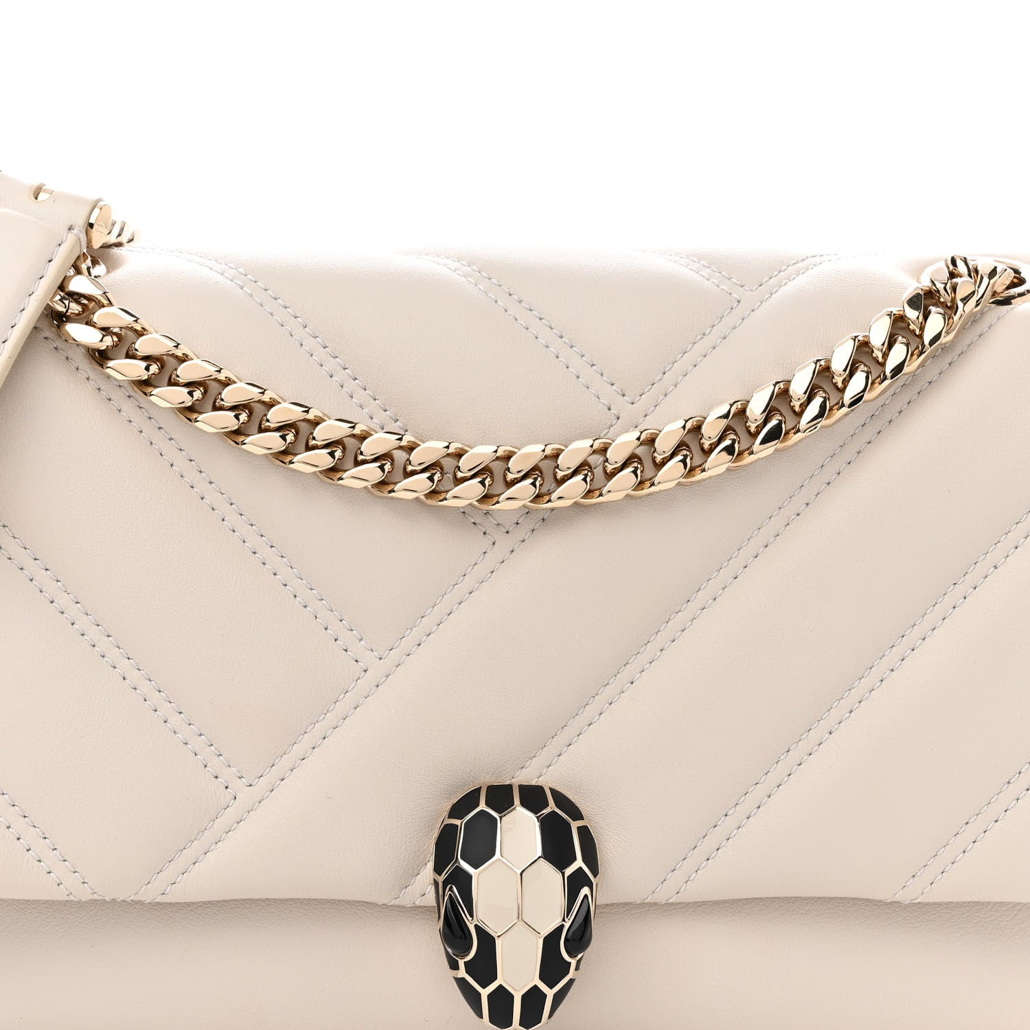 Bulgari Calfskin Matelasse Small Serpenti Cabochon Shoulder Bag White 8 of 12