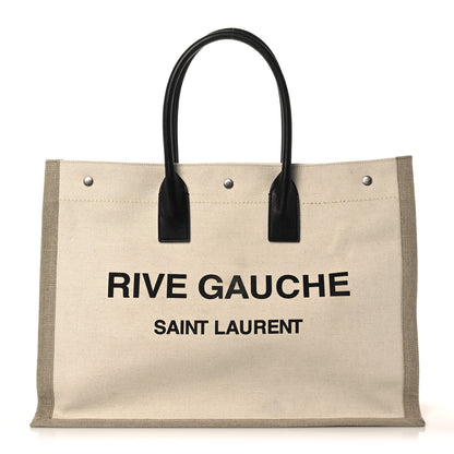 Saint Laurent Linen Calfskin Rive Gauche Tote Optic White 1 of 9