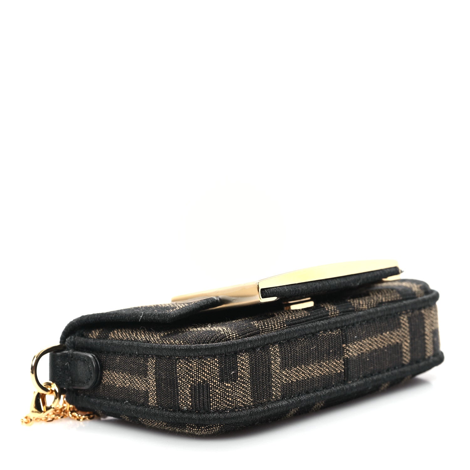Fendi Fabric Jacquard FF 1974 Nano Maxi Buckle Baguette Charm Tobacco Moro Black 4 of 11