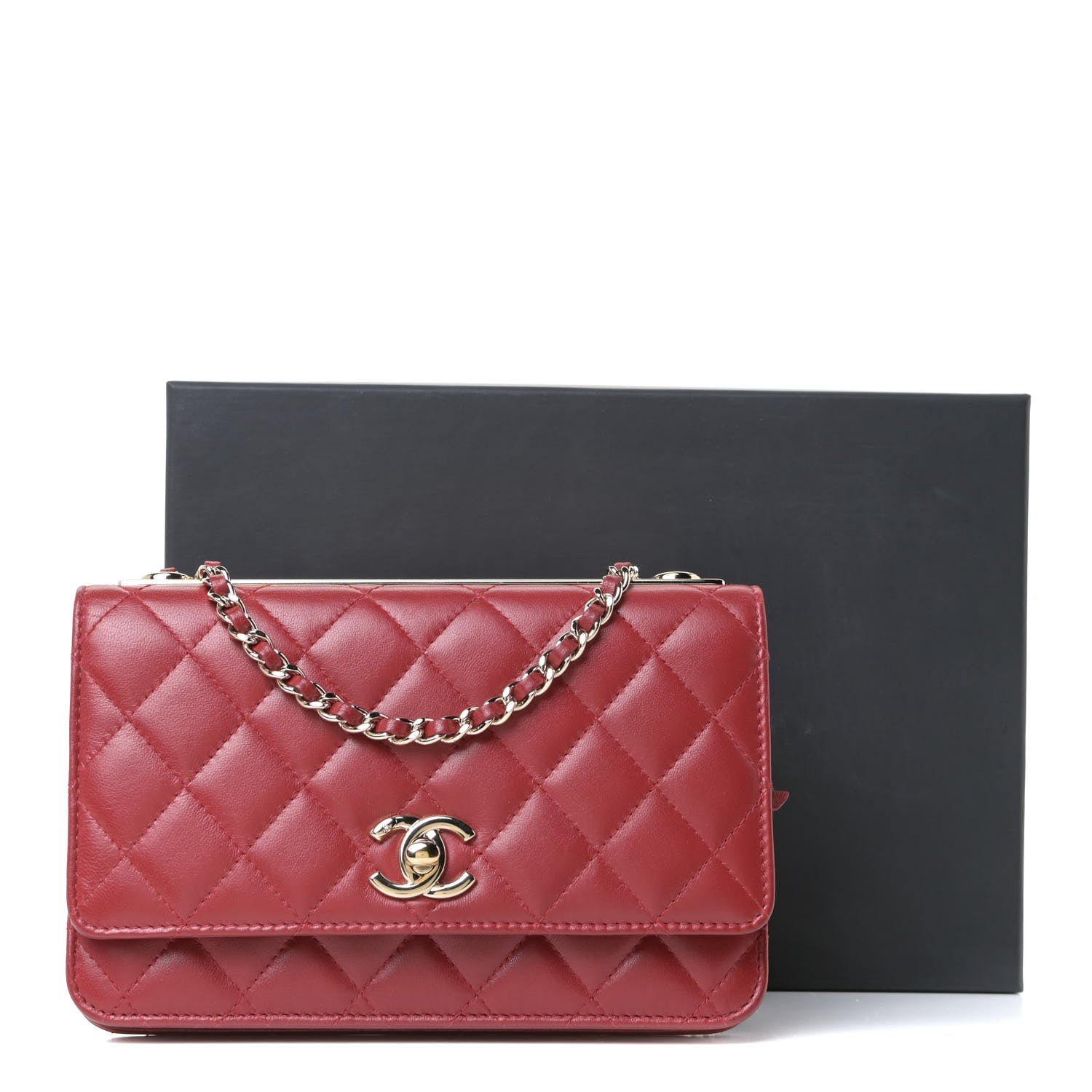 Chanel Lambskin Quilted Trendy CC Wallet On Chain WOC Red 12 of 14