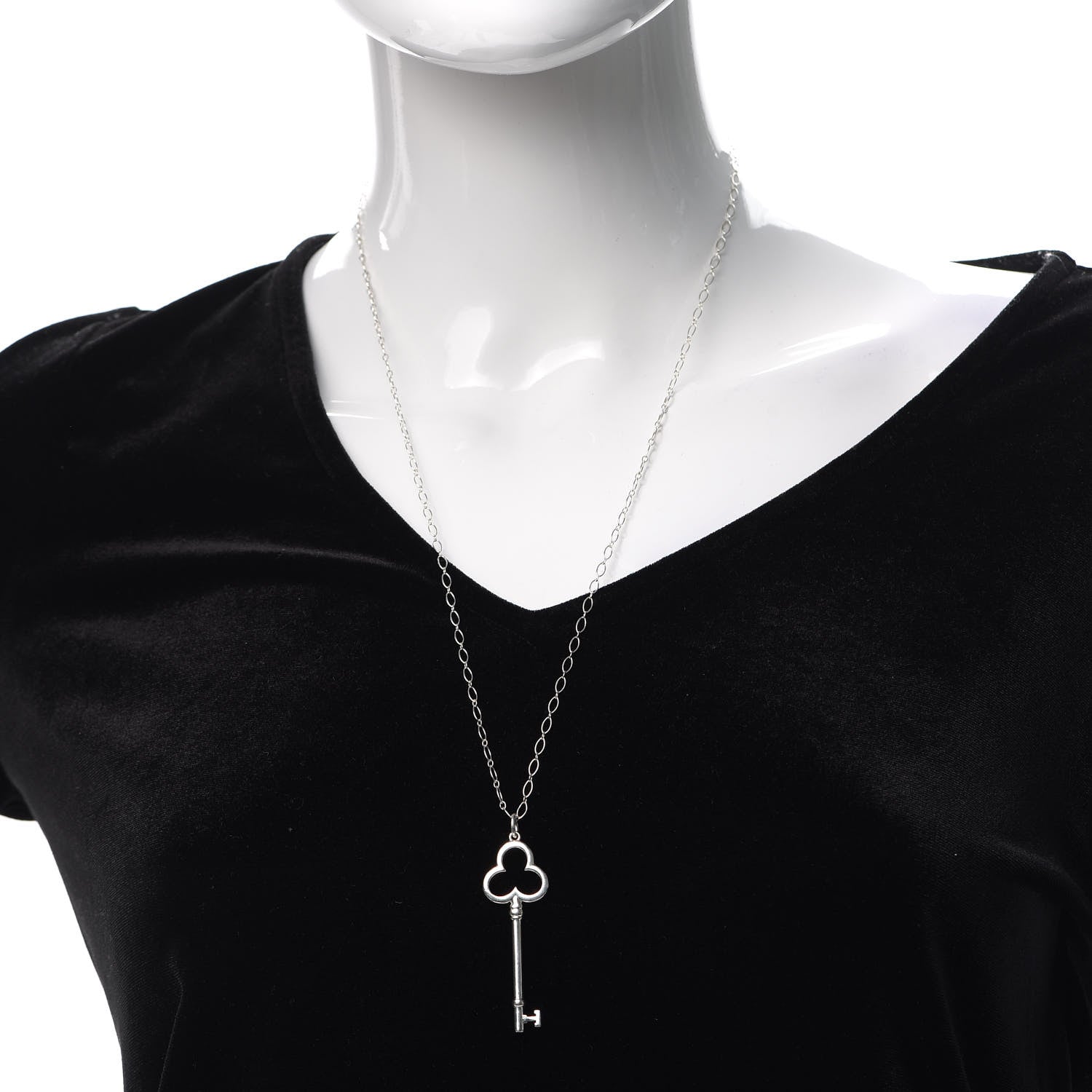 Tiffany Sterling Silver Large Trefoil Key Pendant Necklace 2 of 5