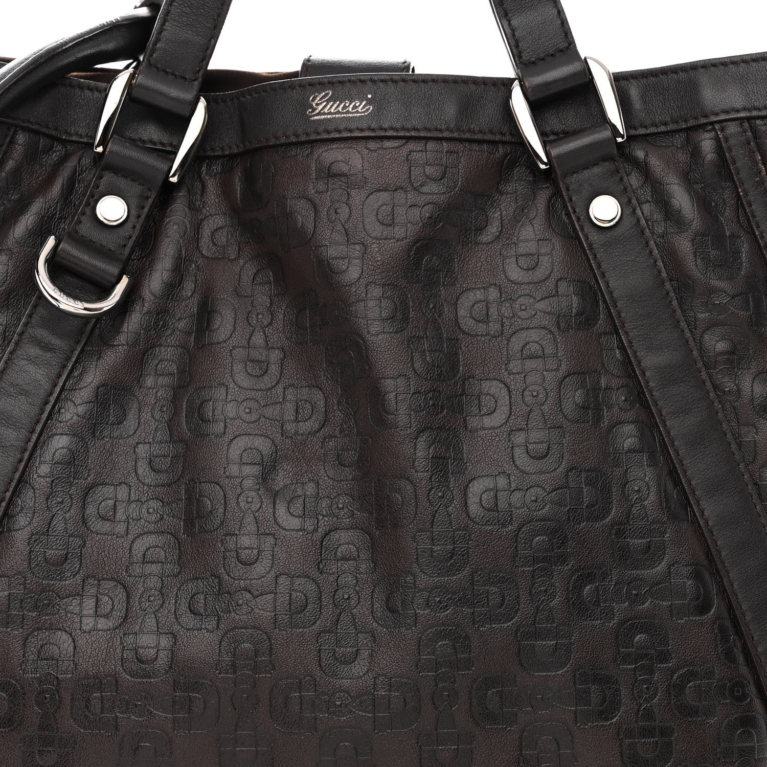 Gucci Calfskin Horsebit Embossed Medium Abbey Convertible Tote Dark Brown 8 of 13