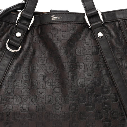 Gucci Calfskin Horsebit Embossed Medium Abbey Convertible Tote Dark Brown 8 of 13