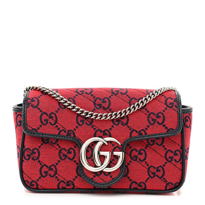 Gucci Monogram Multicolor Matelasse Diagonal Super Mini GG Marmont Shoulder Bag Red Blue 1 of 8