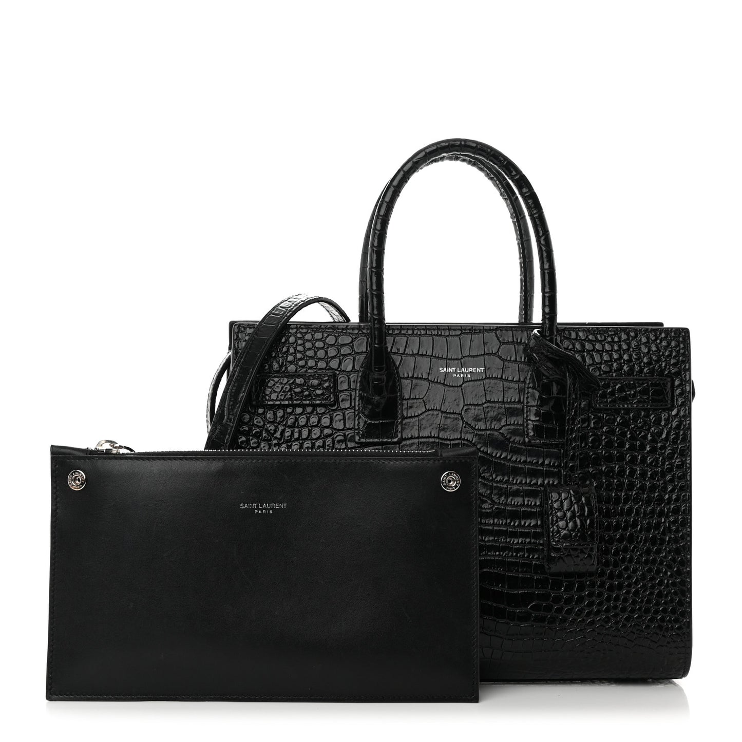 Calfskin Crocodile Embossed Baby Sac De Jour Black