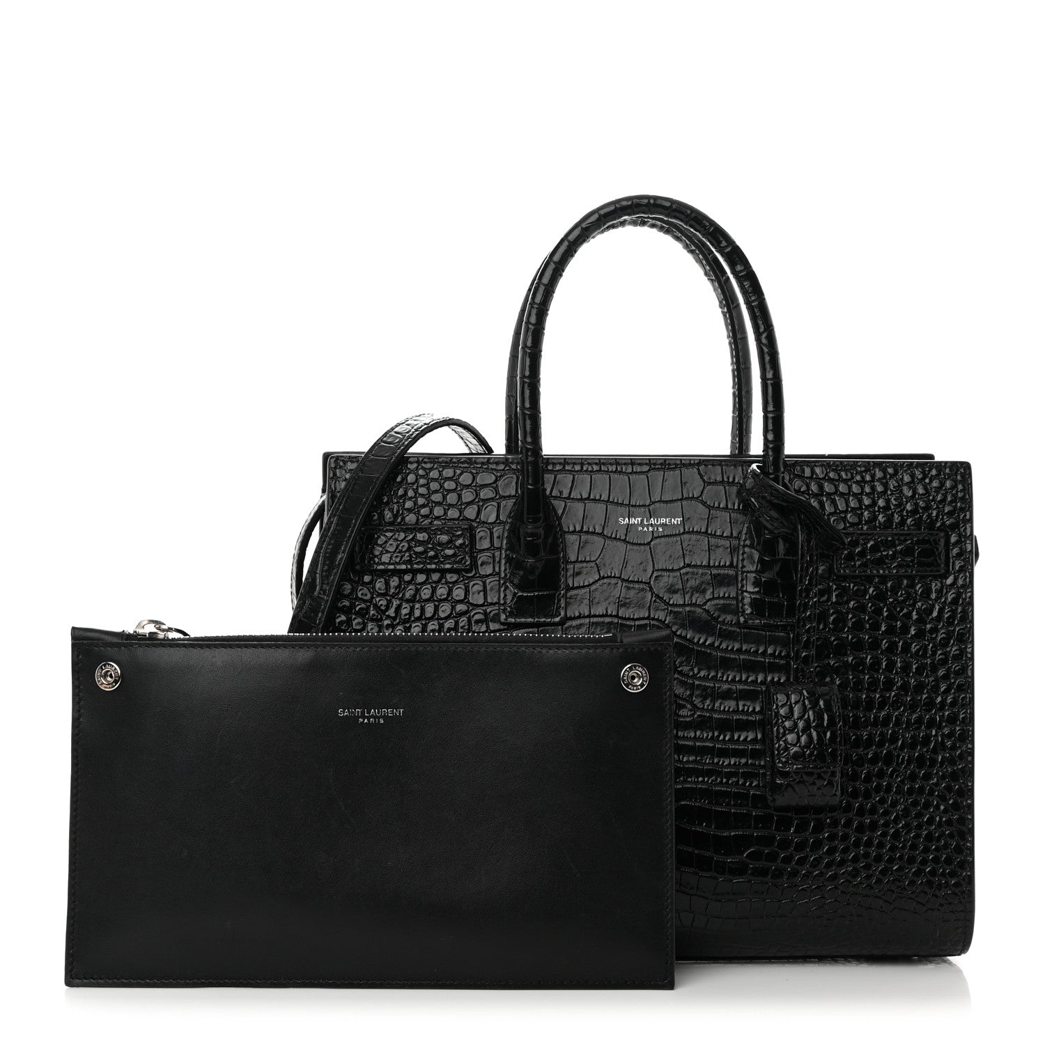 Saint Laurent Calfskin Crocodile Embossed Baby Sac De Jour Black 1 of 20