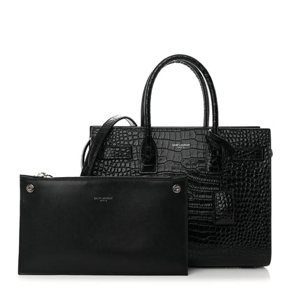 Saint Laurent Calfskin Crocodile Embossed Baby Sac De Jour Black 1 of 20
