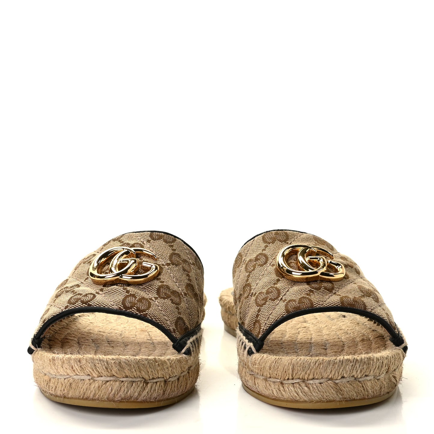 Monogram Matelasse GG Marmont Espadrille 20mm Slide Sandals 37 Beige Ebony Black