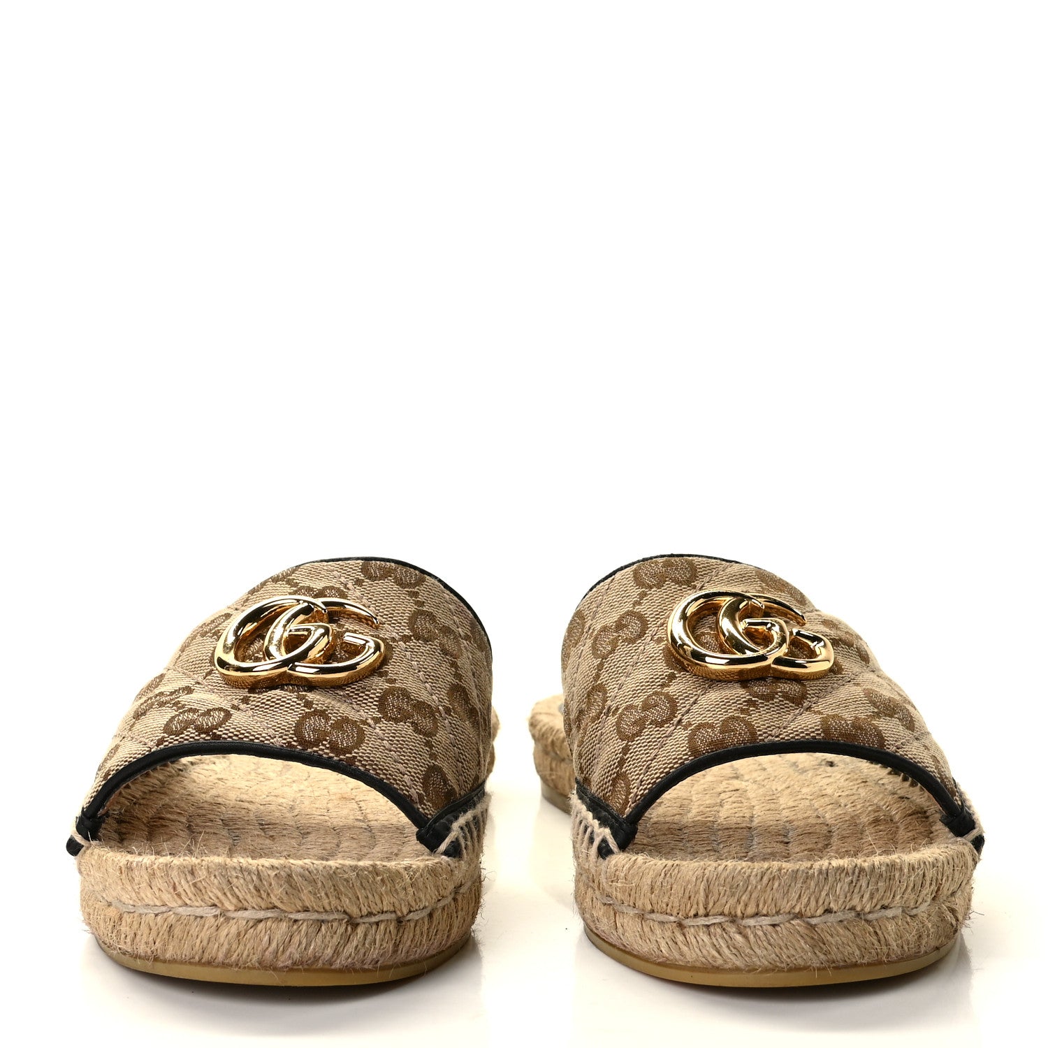 Gucci Monogram Matelasse GG Marmont Espadrille 20mm Slide Sandals 37 Beige Ebony Black 3 of 15