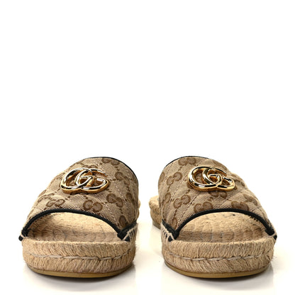 Gucci Monogram Matelasse GG Marmont Espadrille 20mm Slide Sandals 37 Beige Ebony Black 3 of 15