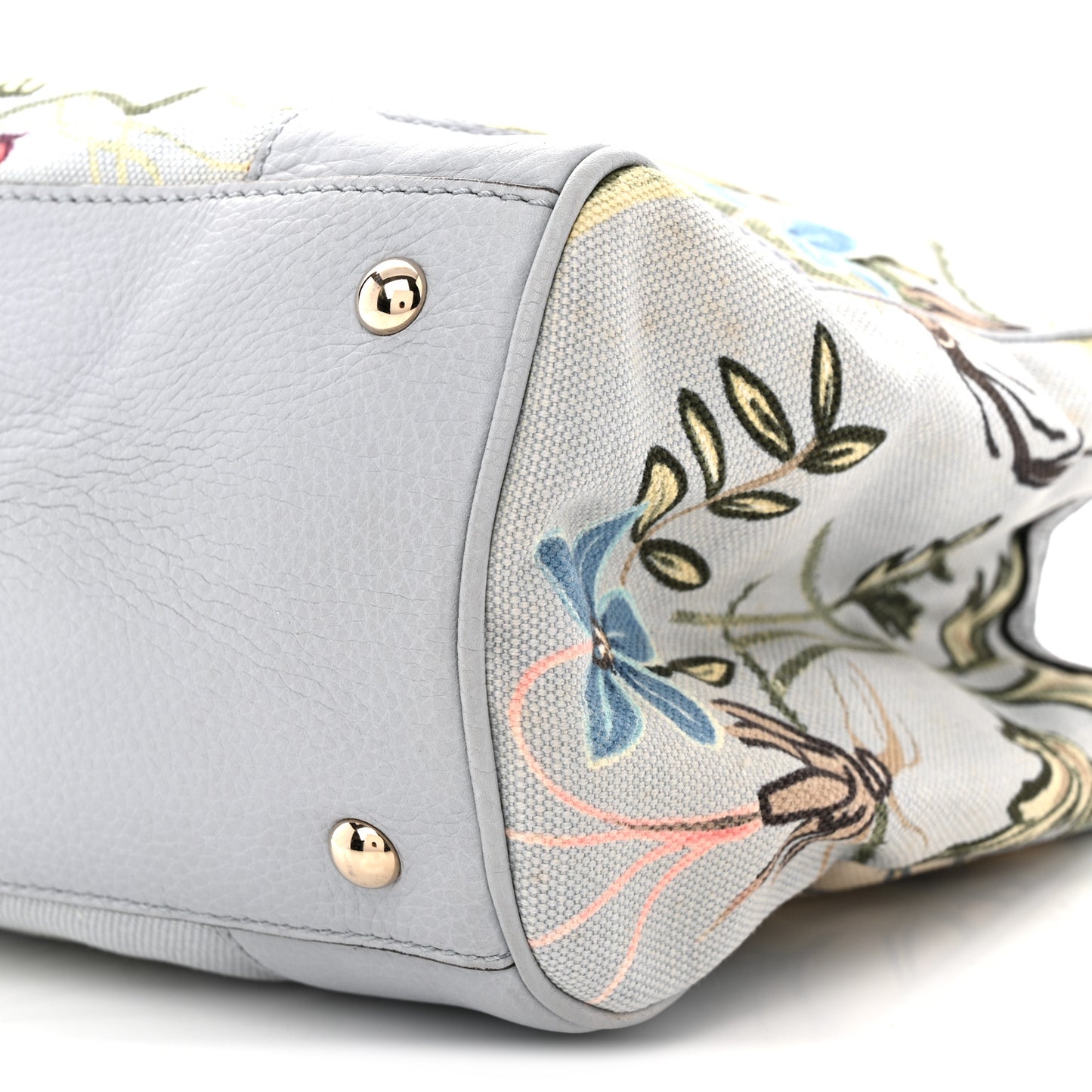 Canvas Cellarius Calfskin Flora Knight Medium Bamboo Shopper Tote Light Blue