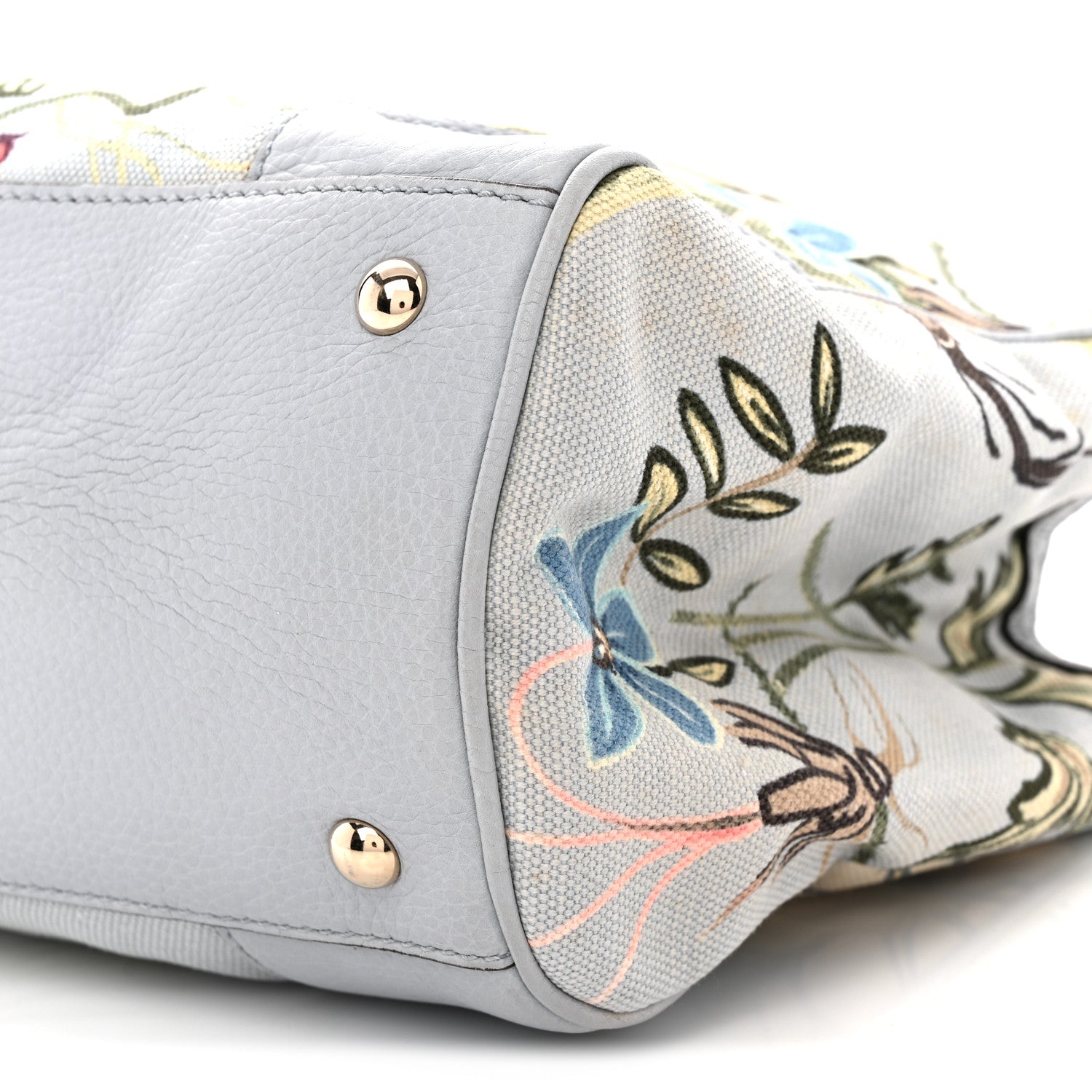 Gucci Canvas Cellarius Calfskin Flora Knight Medium Bamboo Shopper Tote Light Blue 12 of 13