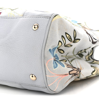 Gucci Canvas Cellarius Calfskin Flora Knight Medium Bamboo Shopper Tote Light Blue 12 of 13