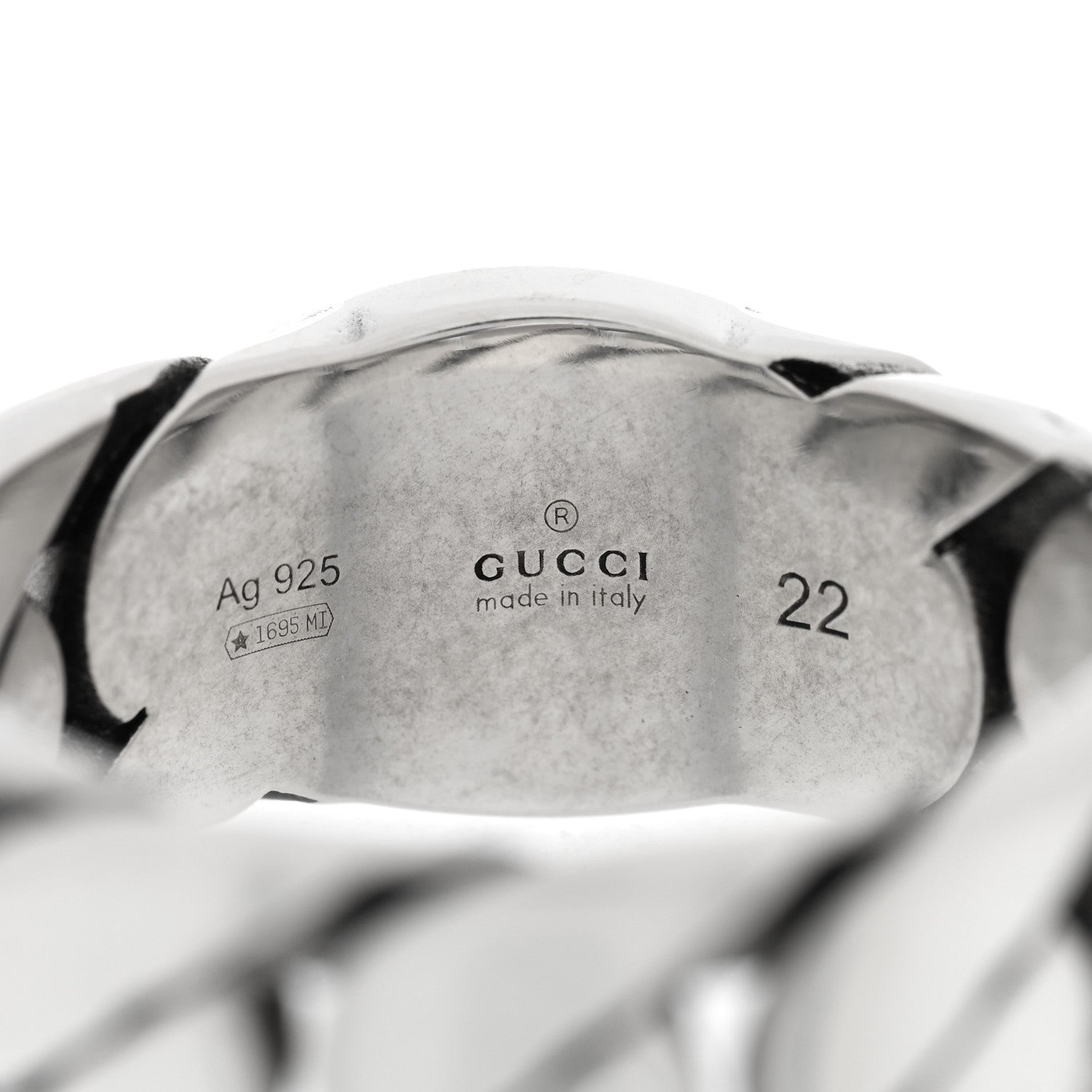 Gucci Sterling Silver Enamel Interlocking G Chain Ring 61 9.75 Blue 4 of 5