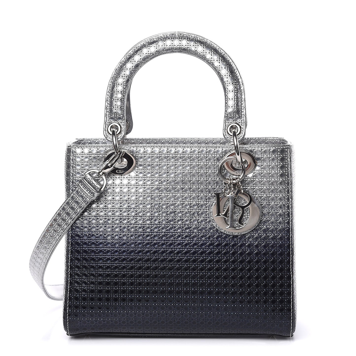 Metallic Patent Micro-Cannage Gradient Medium Lady Dior Silver Blue