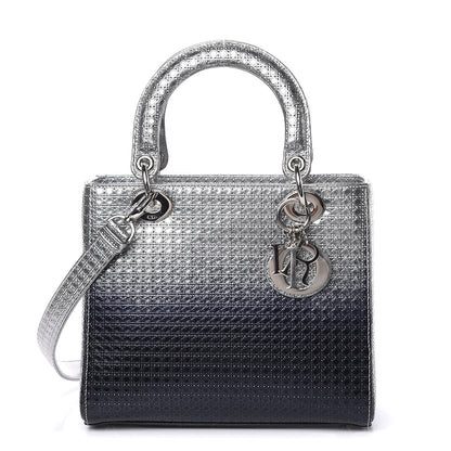 Christian Dior Metallic Patent Micro-Cannage Gradient Medium Lady Dior Silver Blue 1 of 9