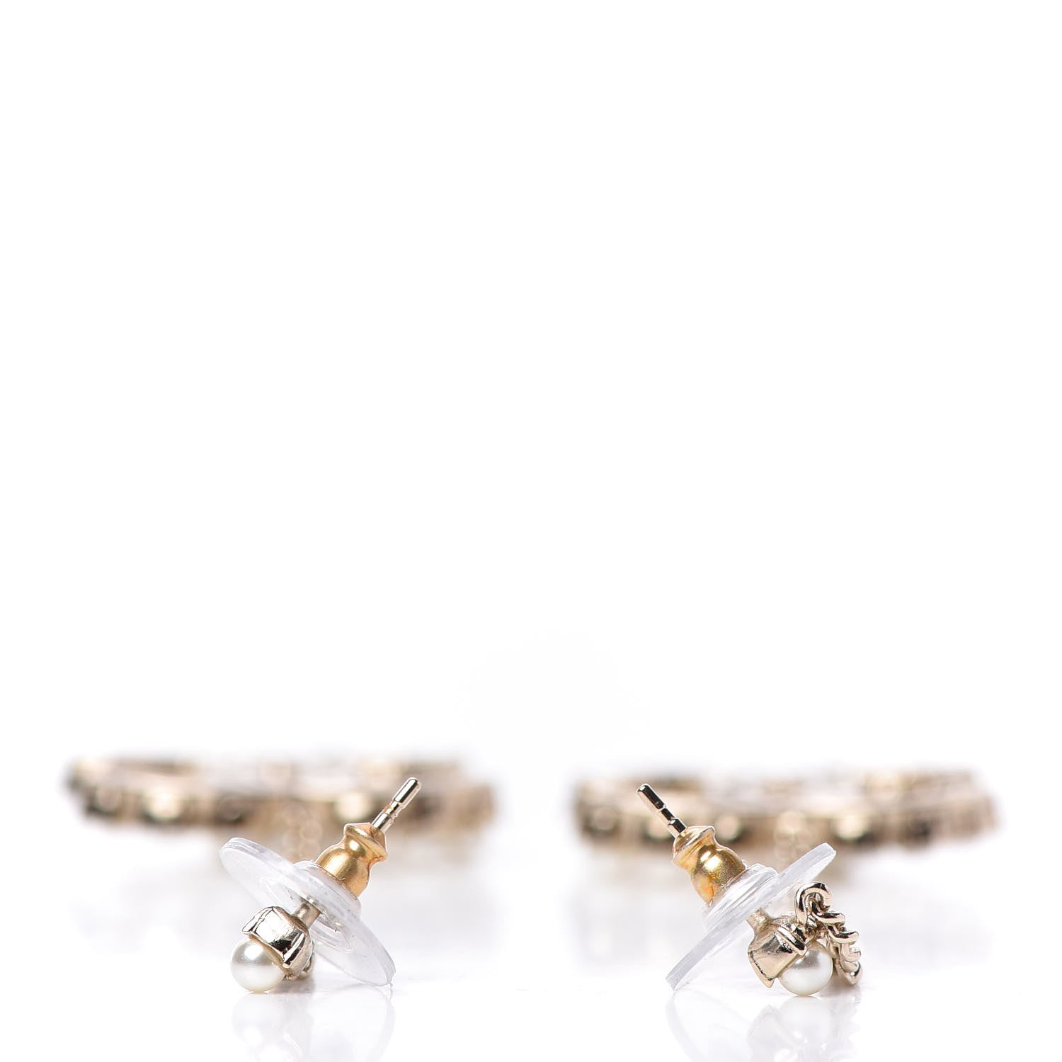 Chanel Crystal Pearl Dazzling Domino Drop Earrings Matte Gold 3 of 5