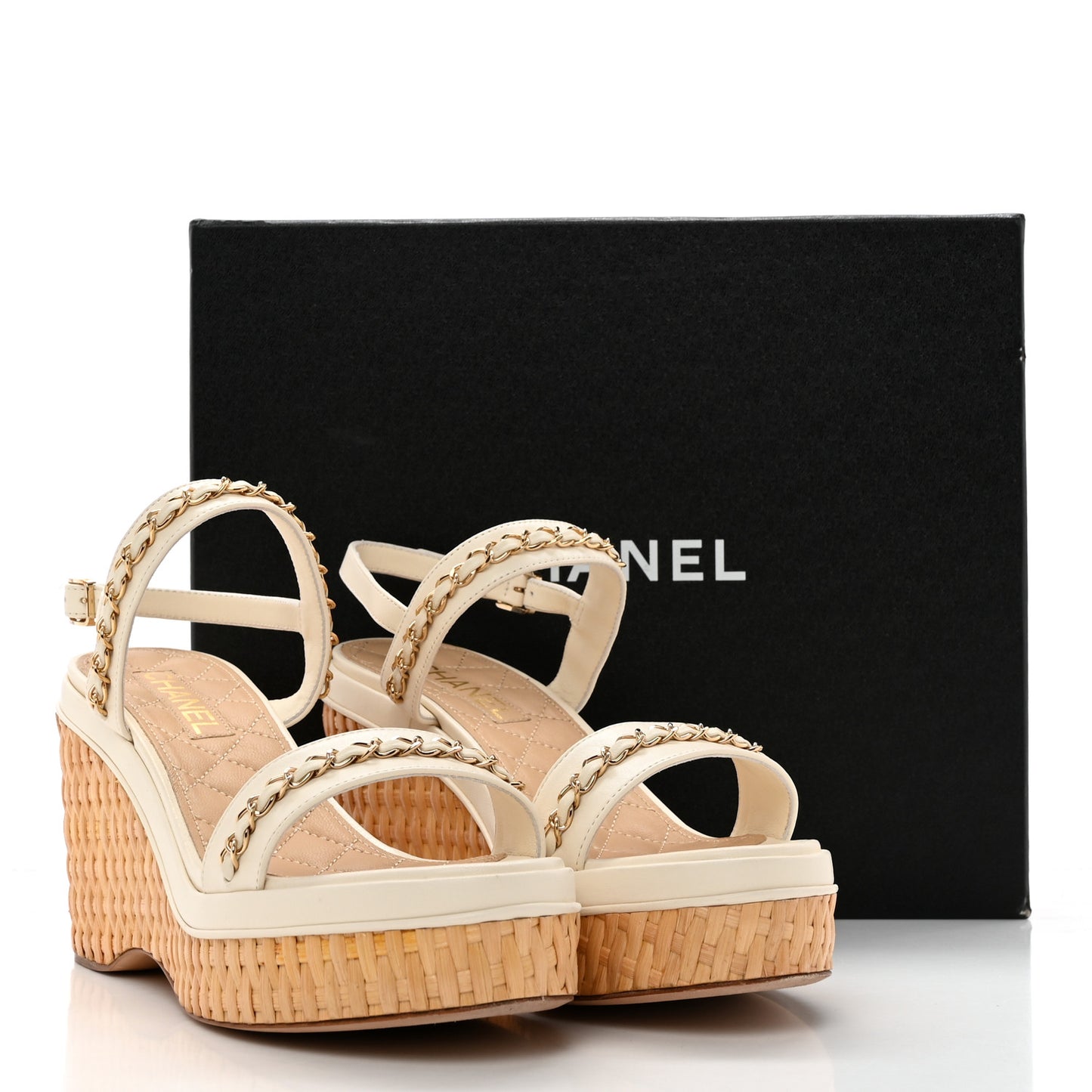 Lambskin Chain Platform Sandals 41 White