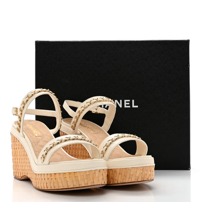 Chanel Lambskin Chain Platform Sandals 41 White 13 of 13