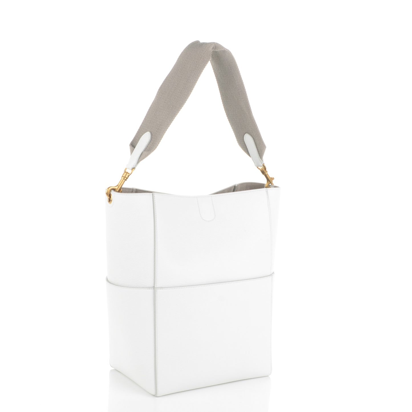 Soft Grained Calfskin Sangle Bucket Bag White