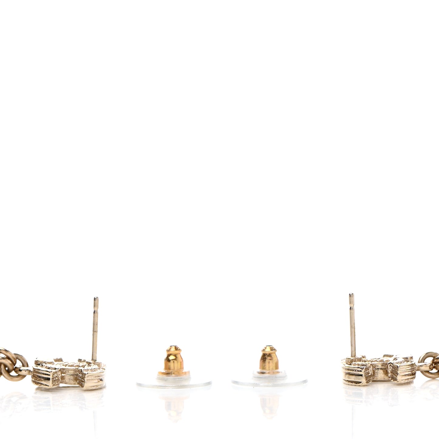 Glass Pearl CC Long Drop Earrings Gold