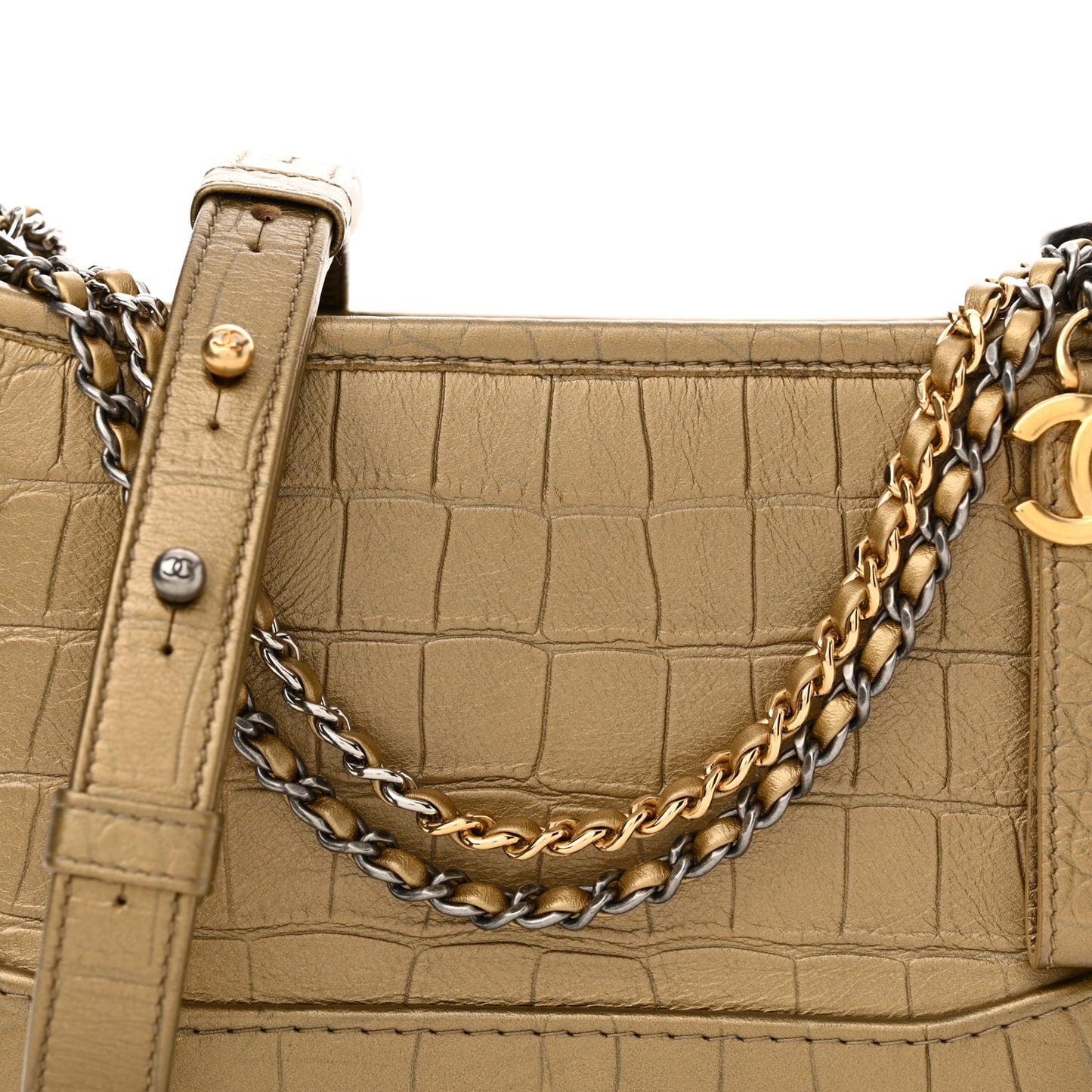 Metallic Calfskin Crocodile Embossed Cocodile Small Gabrielle Hobo Gold